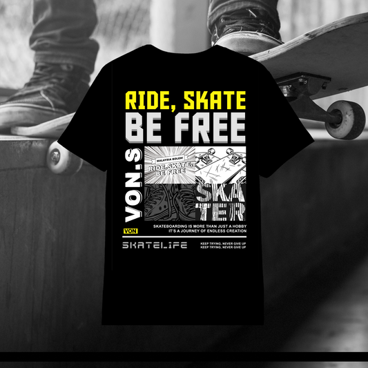 VON ‘Ride, Skate, Be FREE’ Tee (Black)